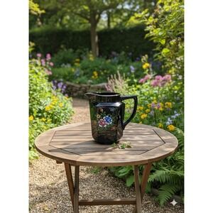 Vintage Floral Moriage Hand-Painted Black Glazed Creamer Made in Japan